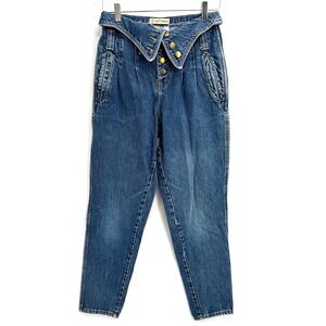Vintage Cap Ferrat Fold Over Waist Jeans Size 3 Tapered Denim 80s High Waisted